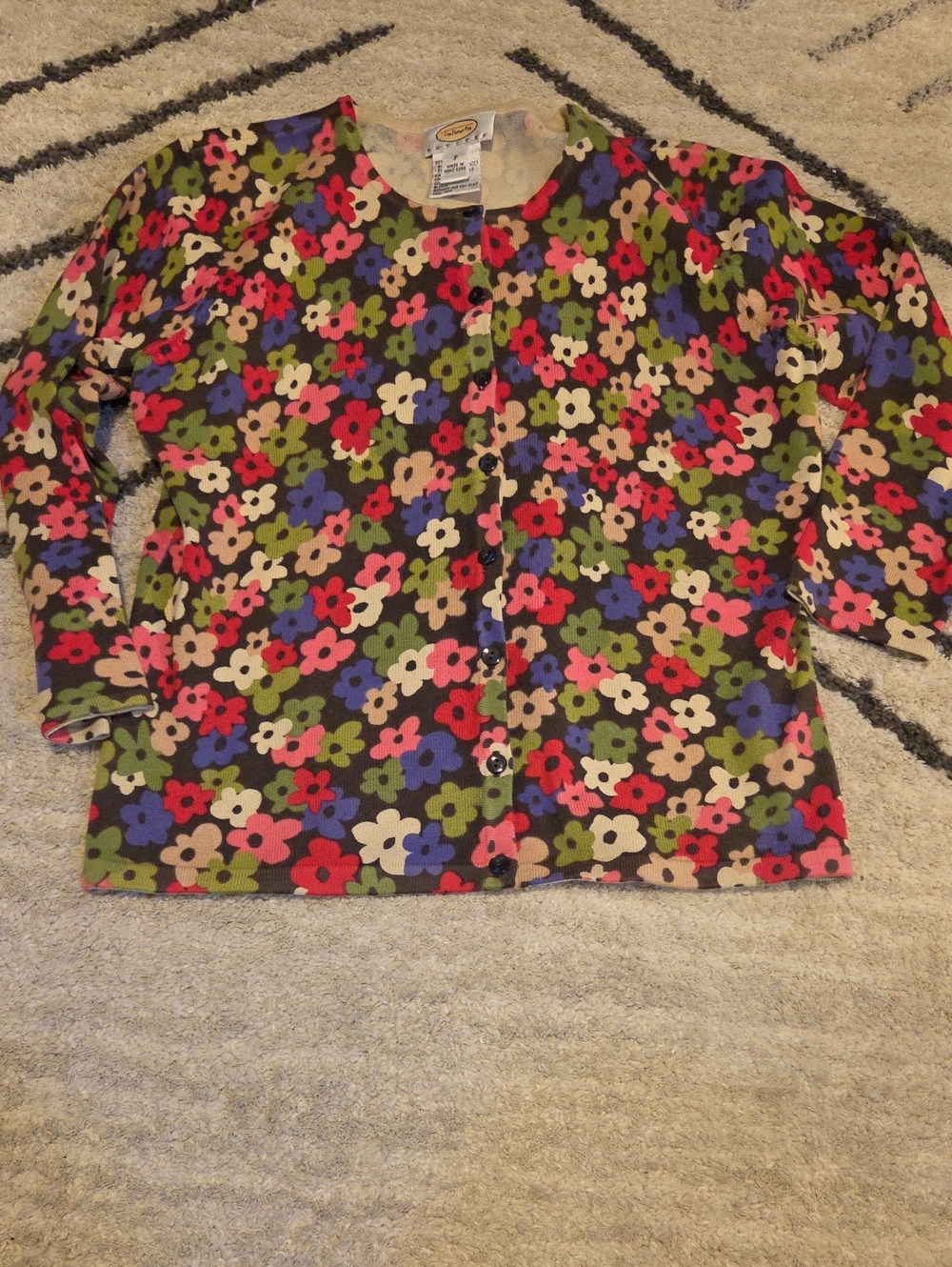 Talbots Multicolor Floral Button-Front Top on Black